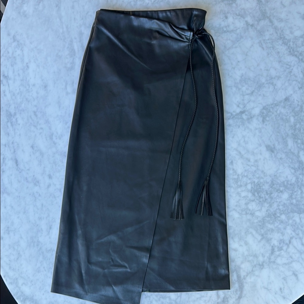 Mother Free  People it’s a wrap  Elegant Black faux Leather wrap skirt
